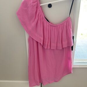 Gibson Pink Ruffle One-Shoulder Blouse